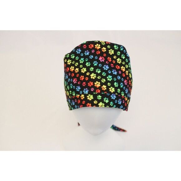 Rainbow Paw Prints Surgical Scrub Cap Dentist Chemo Hat - Picture 1 of 5